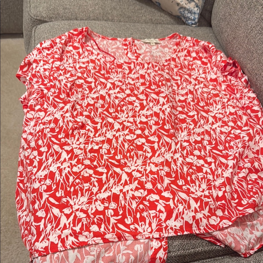 Red and White Floral Blouse